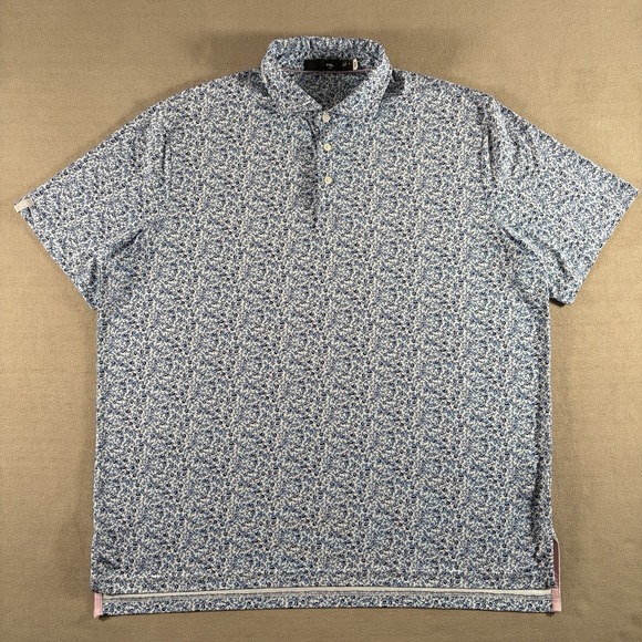 RLX Ralph Lauren Shirt Mens XL White Blue Floral Print Golf Performance Polo - Picture 2 of 8